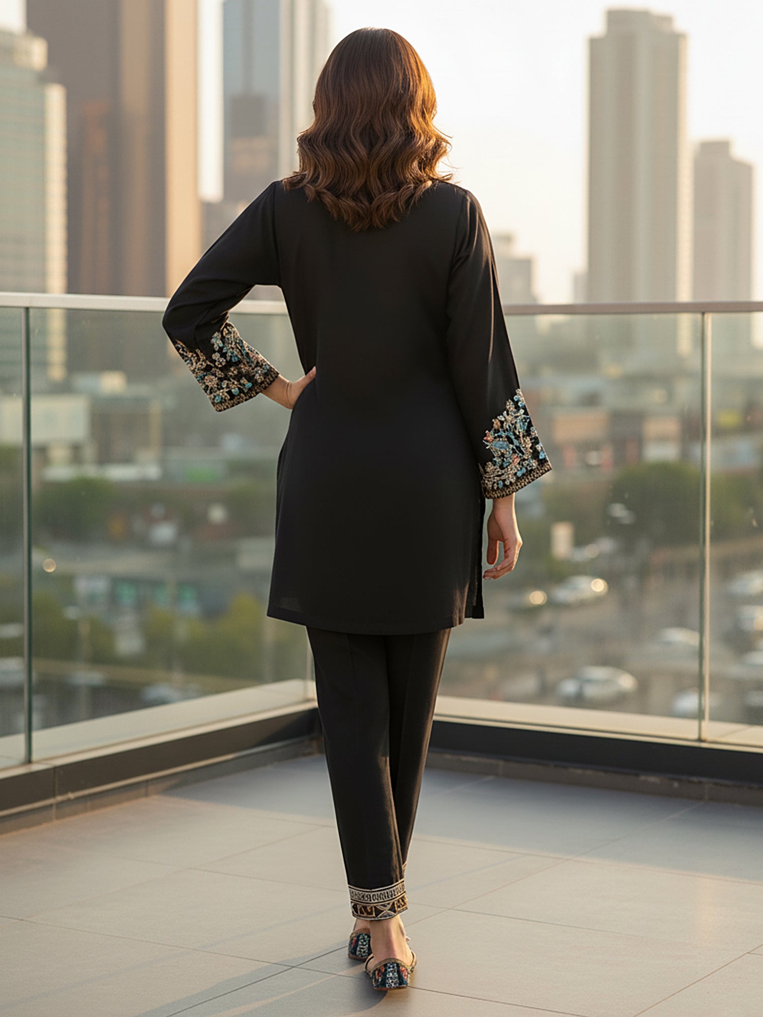 Designer Black Co-ord with Floral & Geometric Embroidery