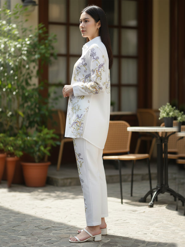 Luxury White Printed Full Sleeve Women’s Co-ord