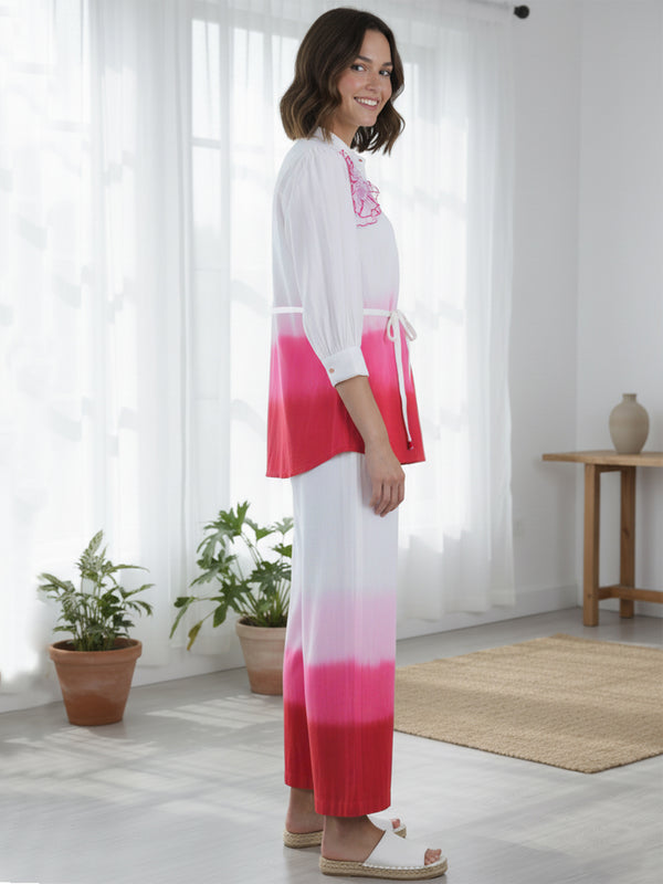 Pink Cotton Embroidery Co-Ord Set