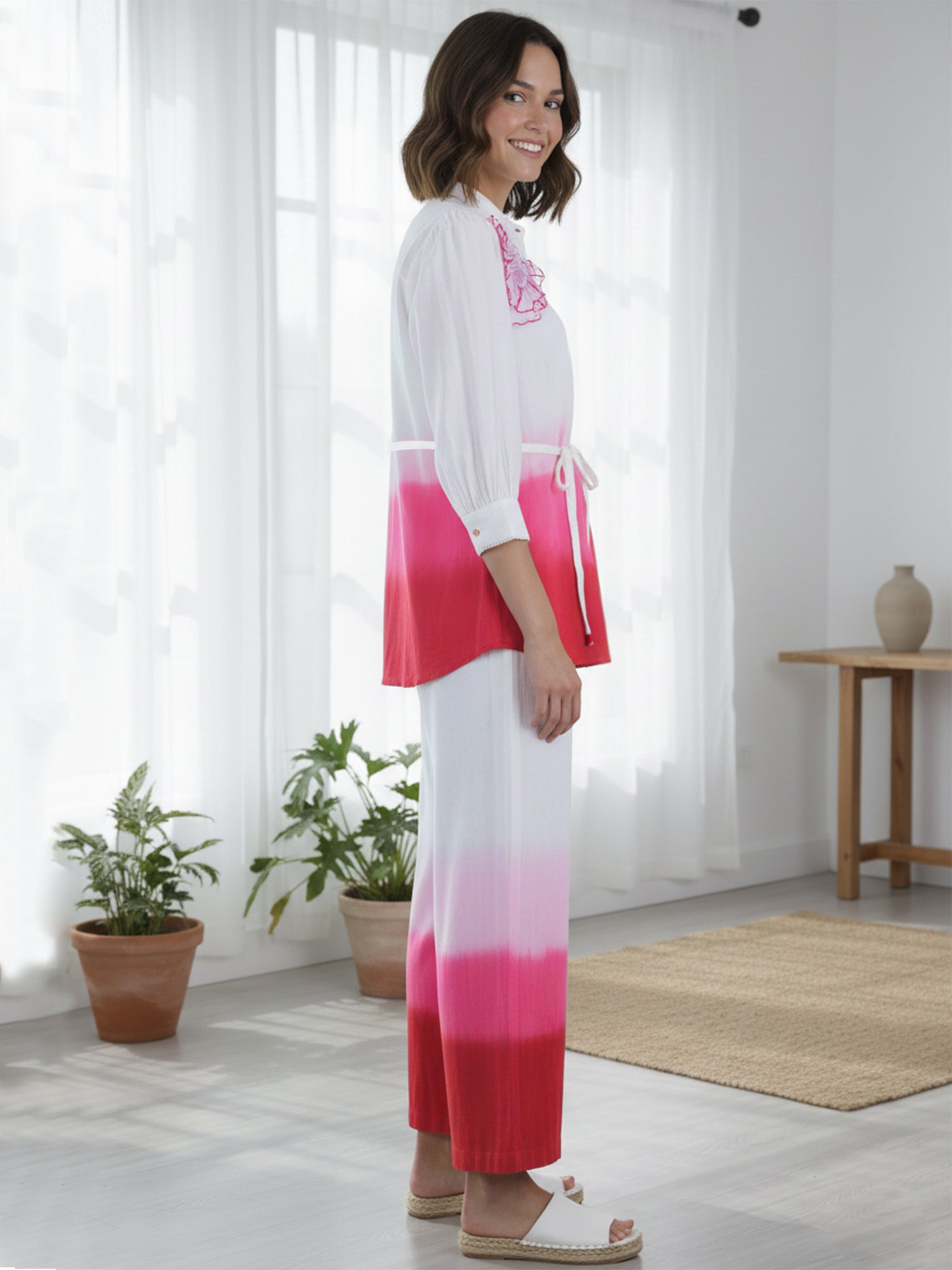 Pink Cotton Embroidery Co-Ord Set