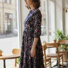 Mystic Black Printed Cotton Dress