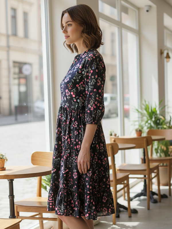 Mystic Black Printed Cotton Dress