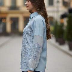 Sky Mist Paisley Printed Blue Cotton Shirt