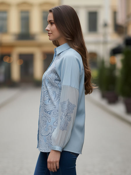 Sky Mist Paisley Printed Blue Cotton Shirt