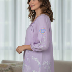 Elegant Lavender Top Featuring Delicate Multicolor Motifs
