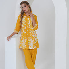 Mustard Yellow Embroidered Cotton Co-ord Set