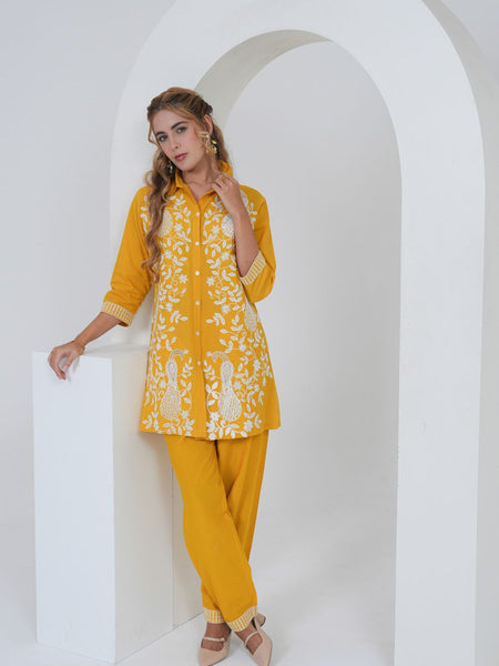 Mustard Yellow Embroidered Cotton Co-ord Set