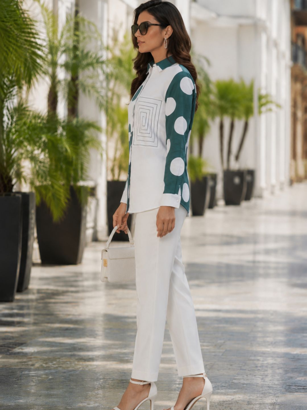 Women's Geometric Detail Casual Formal Shirt