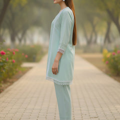 Graceful Bloom Mint Cotton Kurta and Pant Set