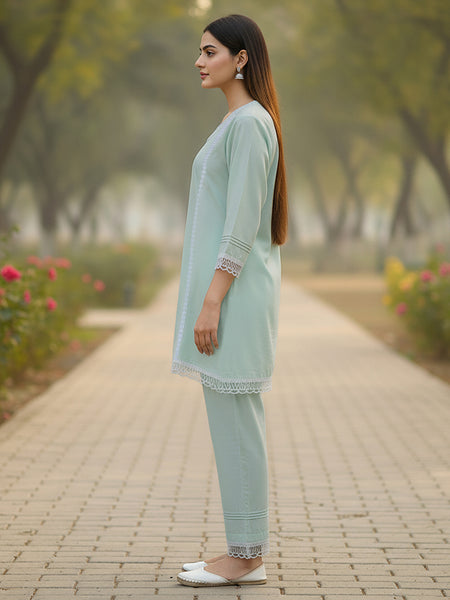 Graceful Bloom Mint Cotton Kurta and Pant Set