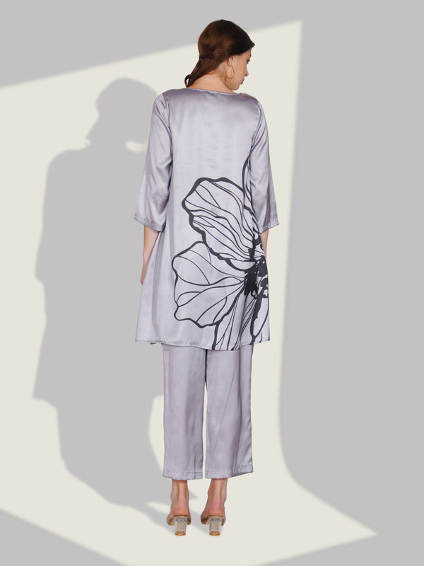 Printed Satin Grey Co-ord Set