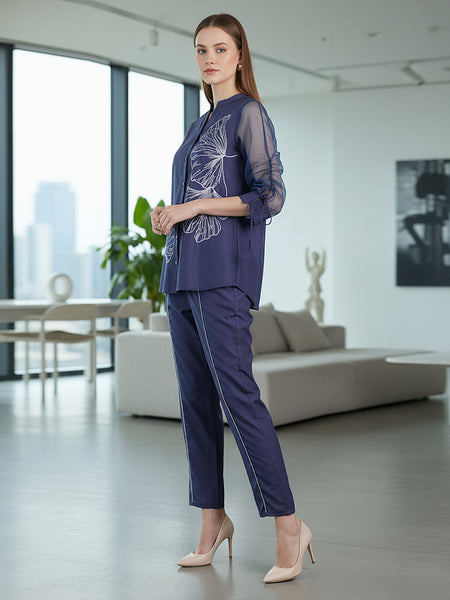 Designer Navy Blue Embroidered Co-Ord Set