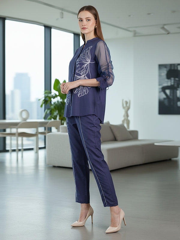 Designer Navy Blue Embroidered Co-Ord Set