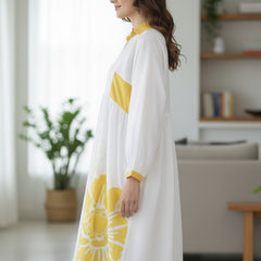 Stylish Yellow Cotton Cambric Printed Mini Dress