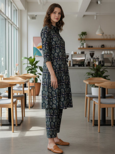 Cotton Trendy Navy Blue Co-ord Set