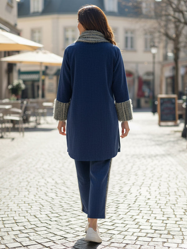 Elegant Blue Woolen Embroidered Co-ord Set with Muffler