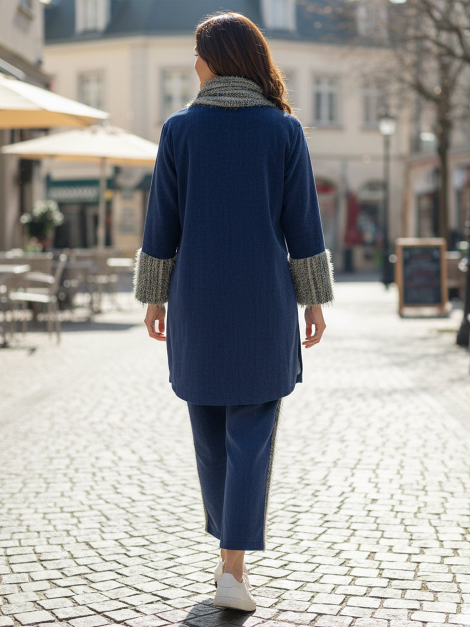 Elegant Blue Woolen Embroidered Co-ord Set with Muffler