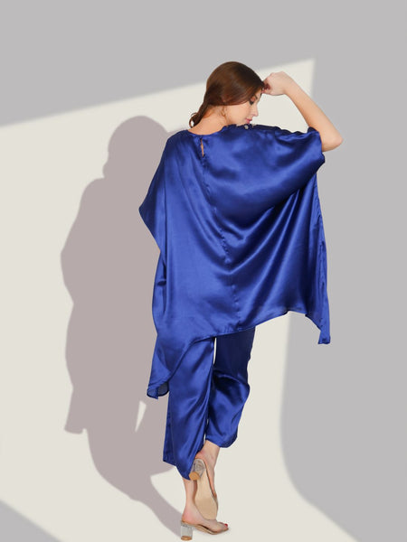 Blue Satin Sequin Work Kaftan Co-ord Set
