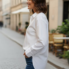 Women’s White Embroidered Viscose Crop Shirt with Collar Neck