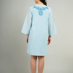 Light Blue Embroidered Cotton Shirt Dress