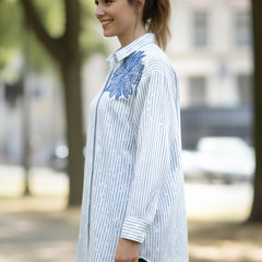 Cotton Blue Designer Embroidered Shirt