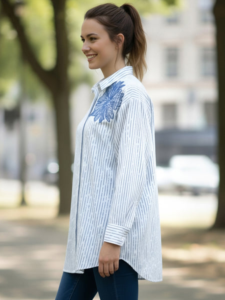 Cotton Blue Designer Embroidered Shirt