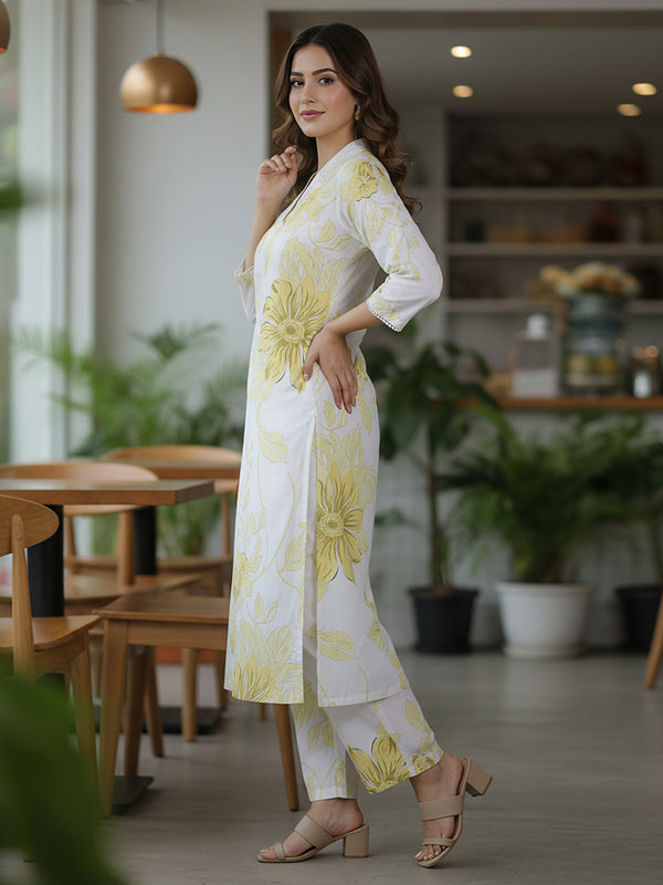 Yellow White Printed Co-Ord Set