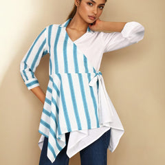 White Blue Cotton Wrap shirt