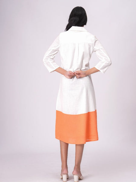 Airy Cotton Linen White Embroidered Midi Dress