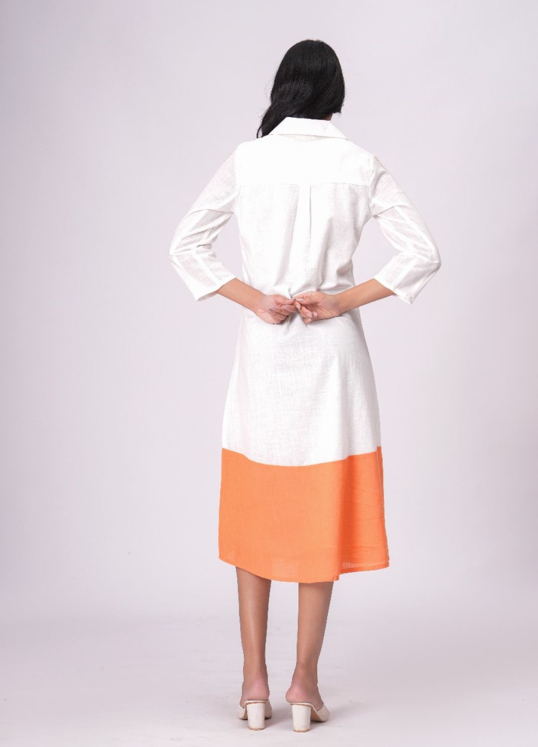 Airy Cotton Linen White Embroidered Midi Dress