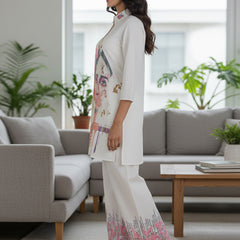 Whispering Beauty Cotton Printed White Co-ord Set