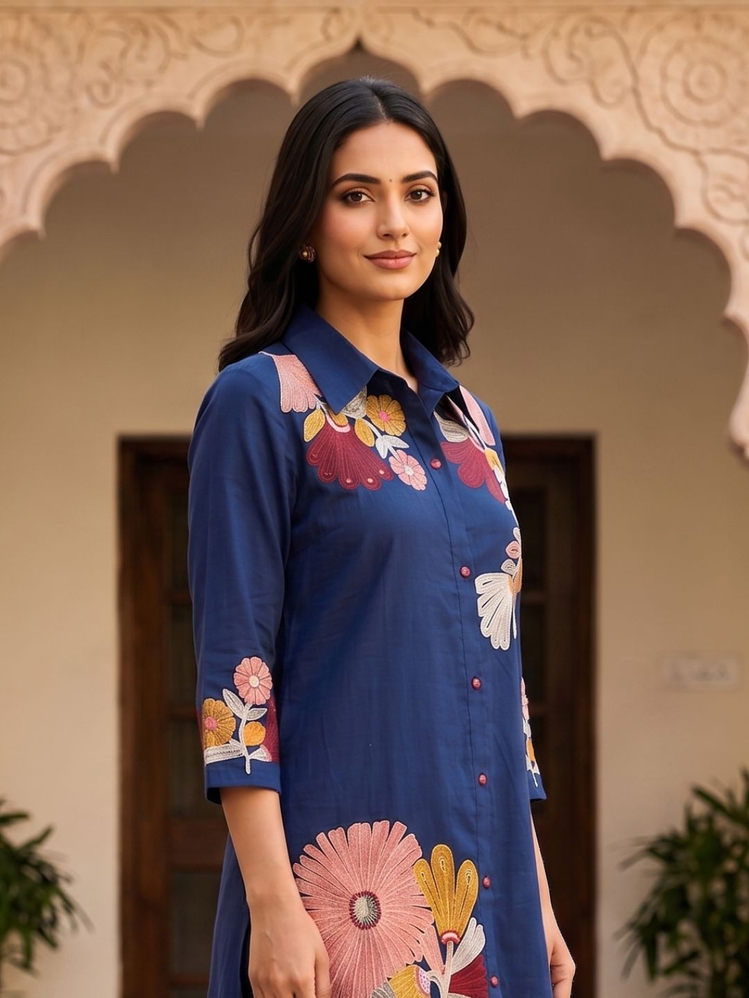 Elegant Botanical Print Ethnic Co-Ord Ensemble
