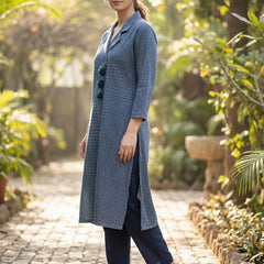 Women Navy Blue Textured Kurta with Pants – Coatrise Fabric