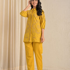Elegant Mustard Printed Kurta With Matching Pants