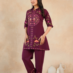 Elegant Maroon Embroidered Kurta with Matching Pants