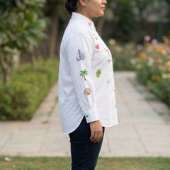 Women Regular Fit Embroidered White Shirt