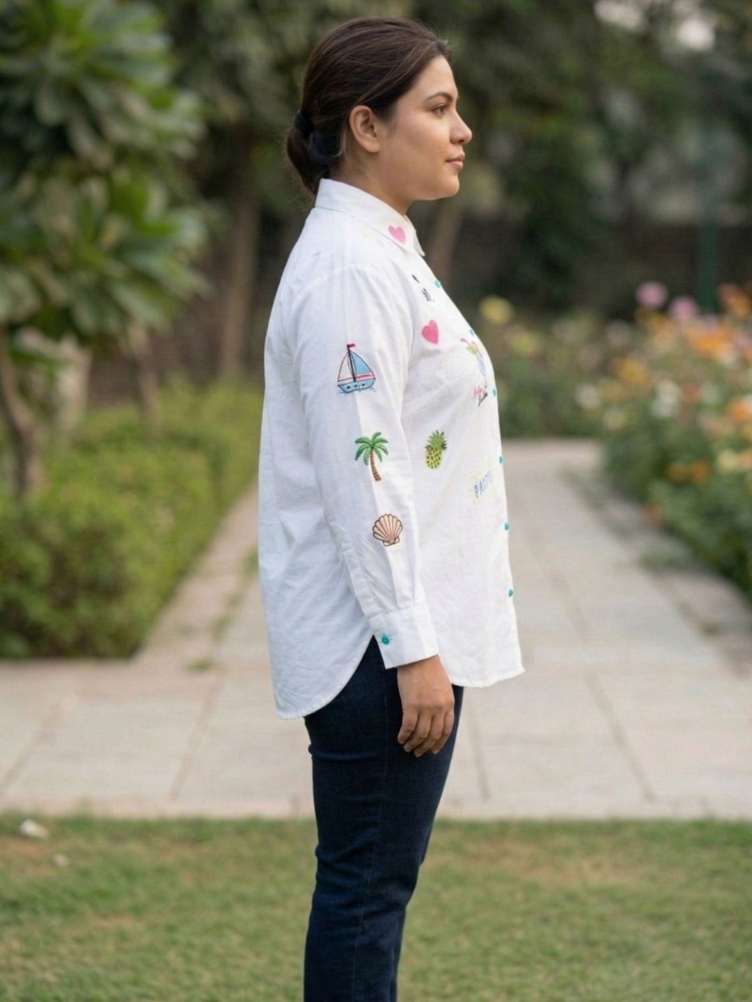 Women Regular Fit Embroidered White Shirt