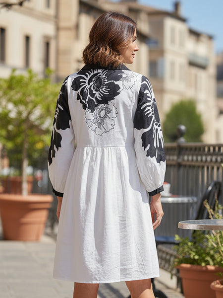 Stylish White Cotton Cambric Printed Mini Dress