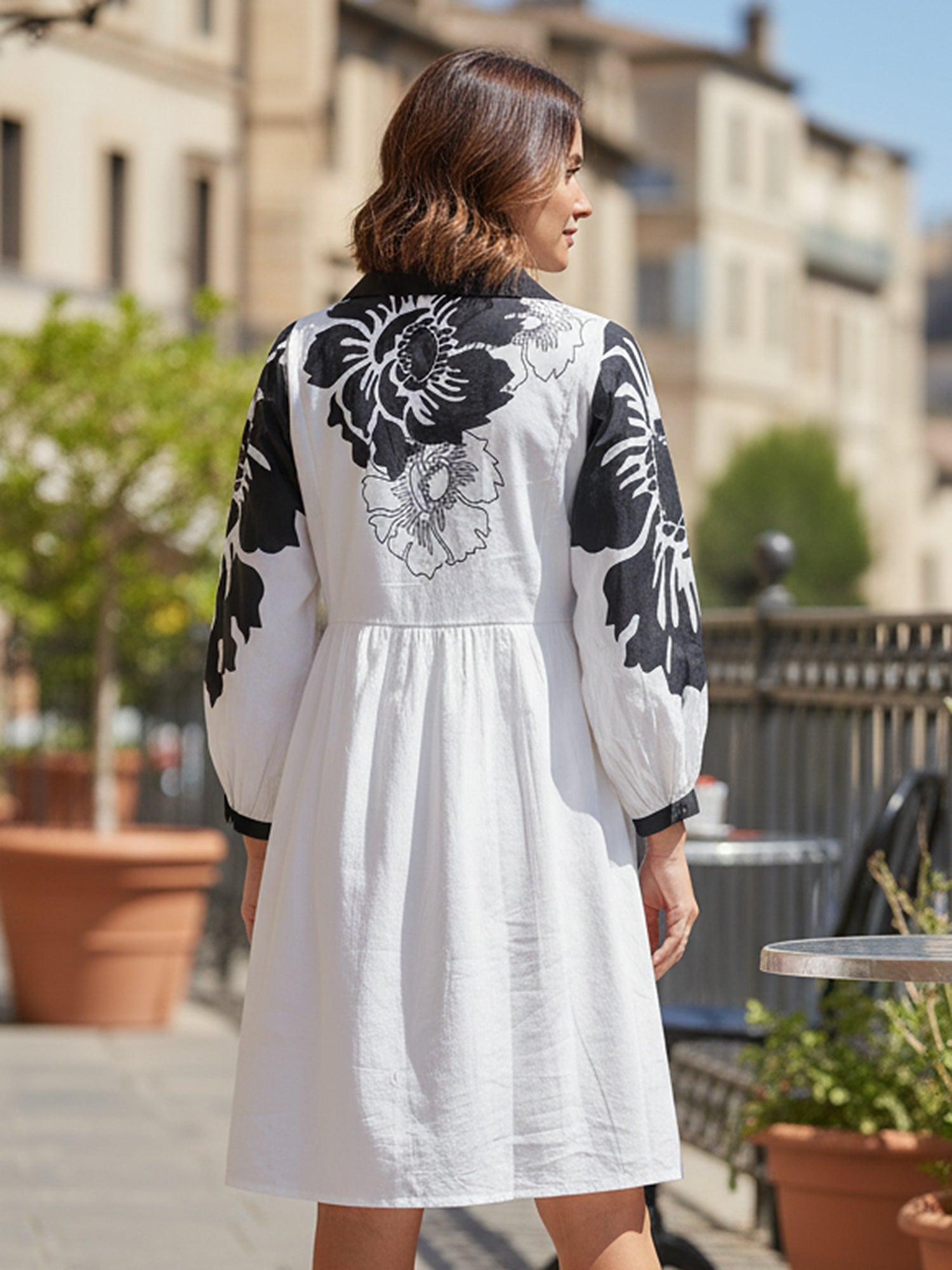 Stylish White Cotton Cambric Printed Mini Dress