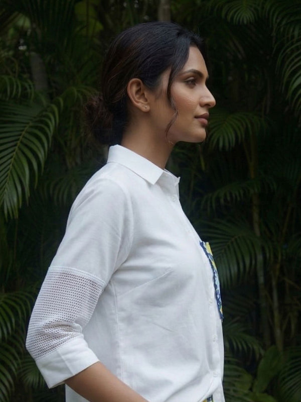 Contemporary Lemon Print Pocket Premium Cotton Shirt
