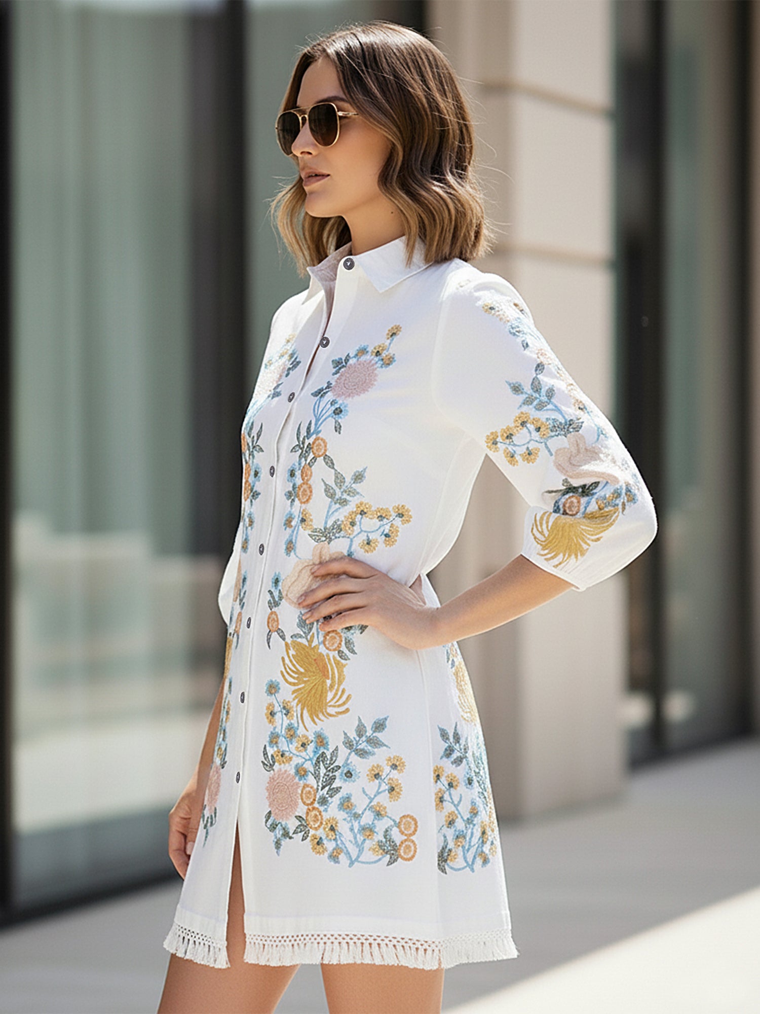 Classic White Embroidered Cotton Midi Dress