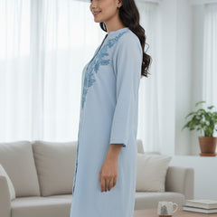 Light Blue Embroidered Cotton Shirt Dress
