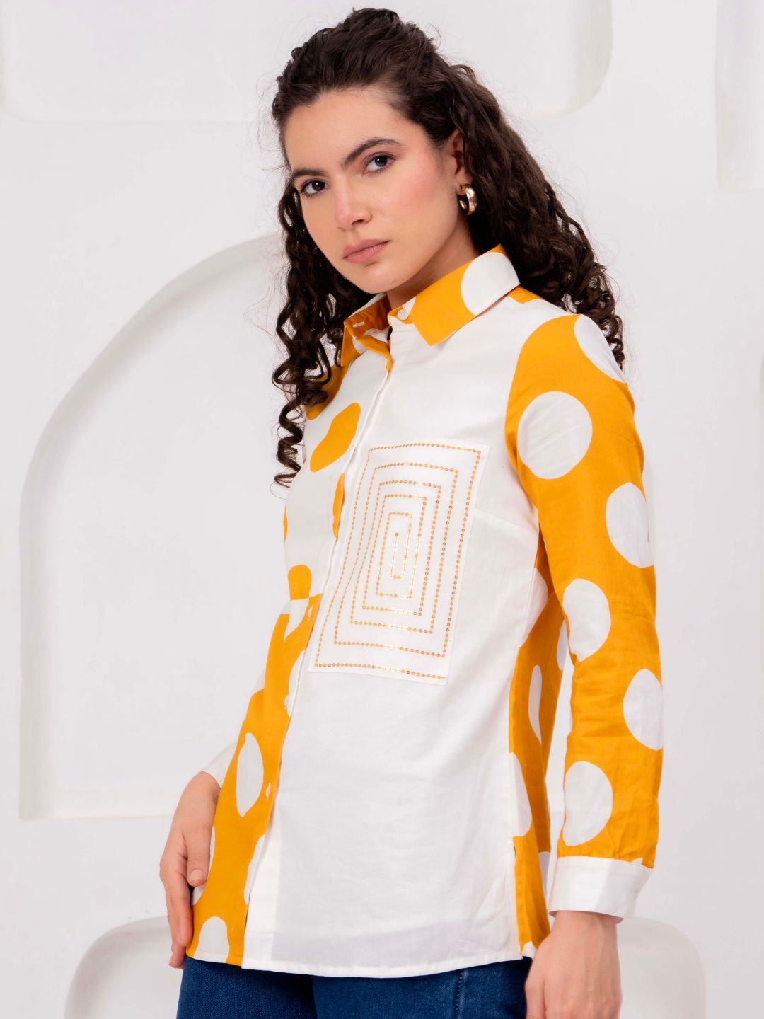 Women's Geometric Embroidered Full Sleeve Shirt