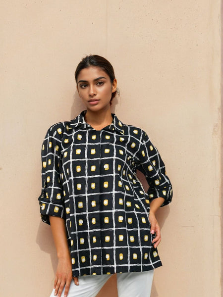 Black Check printed cotton shirt