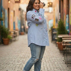 Women Regular Fit Striped Embroidered Shirt