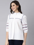 Casual Cotton White Embroidered Top