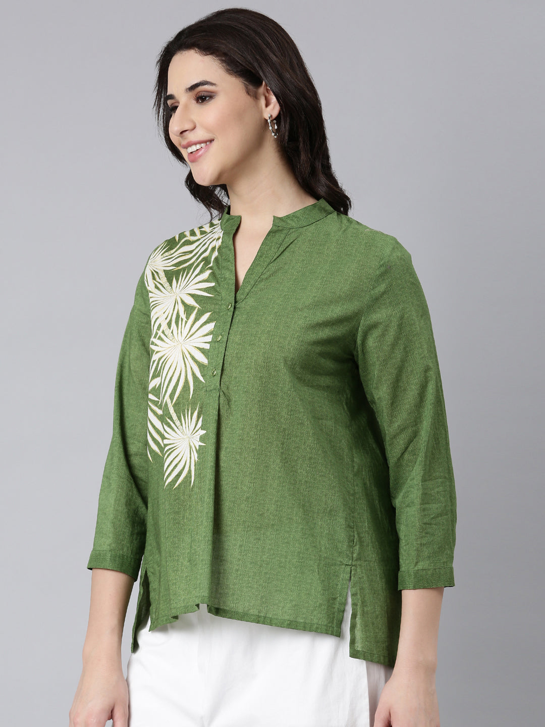 Cotton Olive Green Printed Top