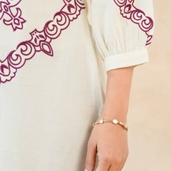 Elegant Off-White & Maroon Embroidered Rayon Co-ord Set
