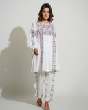 White Rayon Co-Ord Set With Embroidery