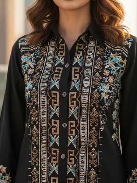 Designer Black Co-ord with Floral & Geometric Embroidery